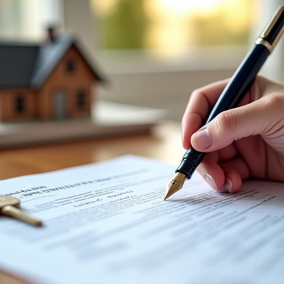 Persona che firma un documento in una luminosa abitazione